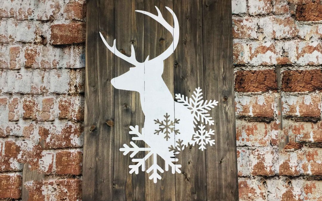 Buck with snowflakes is not a canvas sip and paint class, this wine and paint workshop is DIY wood sign